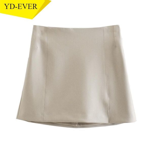

skirts 2021 women solid khaki faldas mujer zipper french style female mini skirt be429, Black