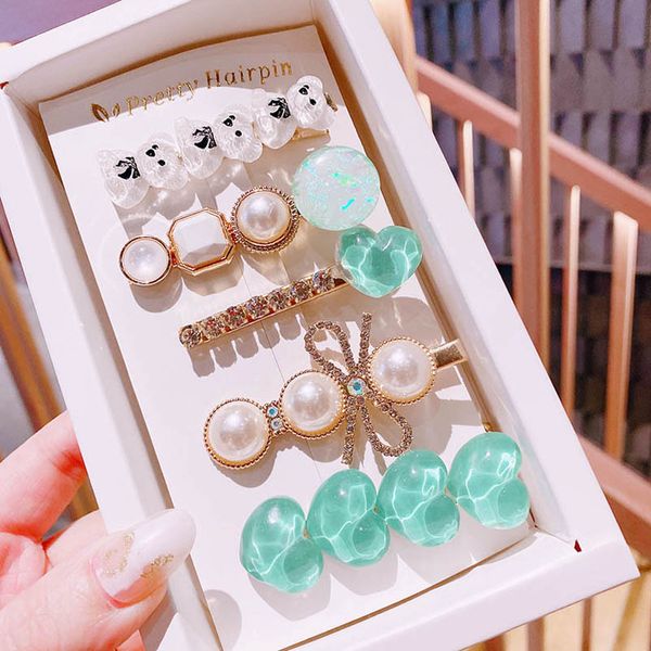 

girls hair accessories kids hairclips bb clip barrettes clips teenage children jelly pearl hairpin crystal flower rhinestone 5pcs/sets b7397, Slivery;white