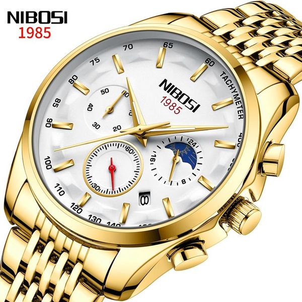 

wristwatches nibosi watches for men watch luxury sports chronograph quartz wristwatch stainless steel waterproof relogio masculino, Slivery;brown