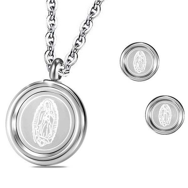 

earrings & necklace rir our lady of guadalupe pendant in stainless steel religious women church christmas wife gift sets, Silver