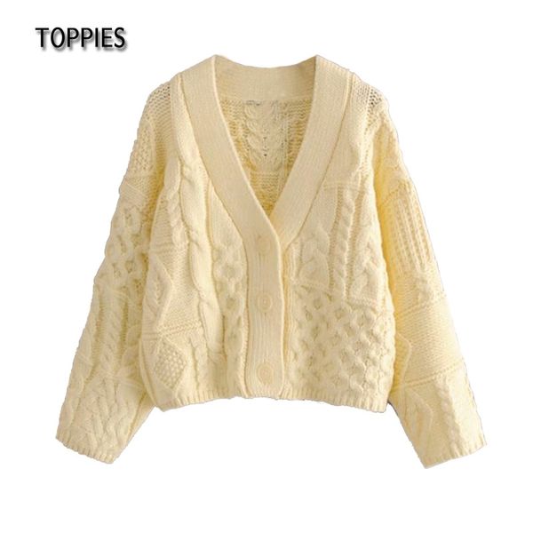 

ies autumn yellow short knitted cardigan women sweater v-neck jacket solid color button cardigans 210412, White;black