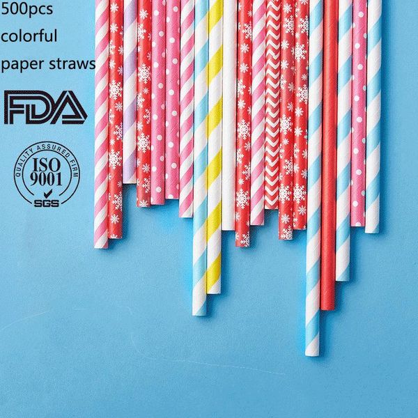 

disposable dinnerware 500pcs colorful drinking paper straws dot cake decoration degradable pipette wholesale 6*197mm
