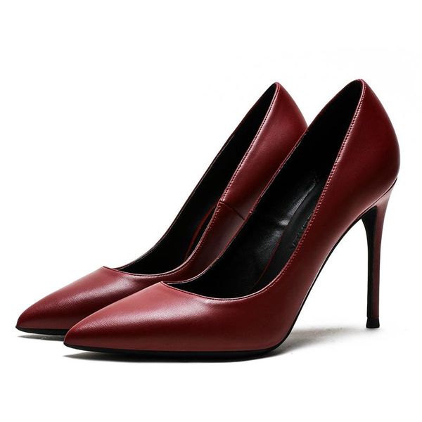 

dress shoes size 34-41 female pointed toes genuine leather pumps woman slip-on ladies elegant high heels women e0074, Black