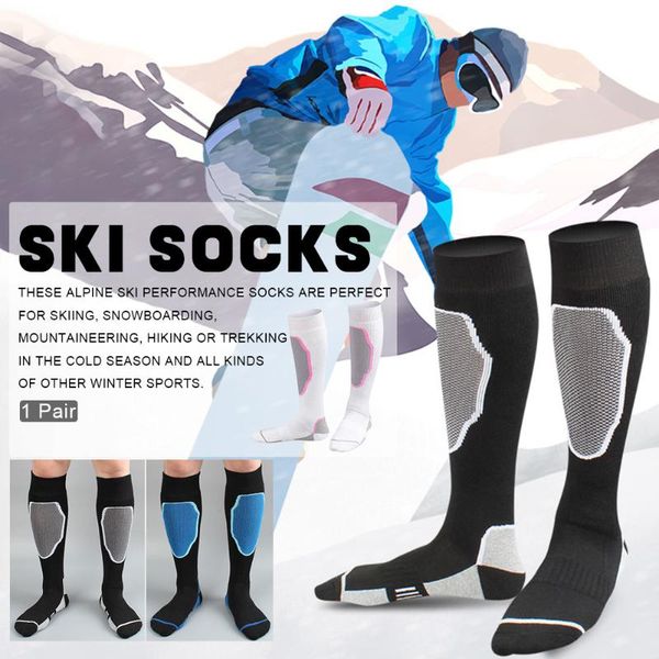 

sports socks men women breathable hiking travel winter mountaineering knee high stockings ski thicken non slip keep warm adults soft, Black