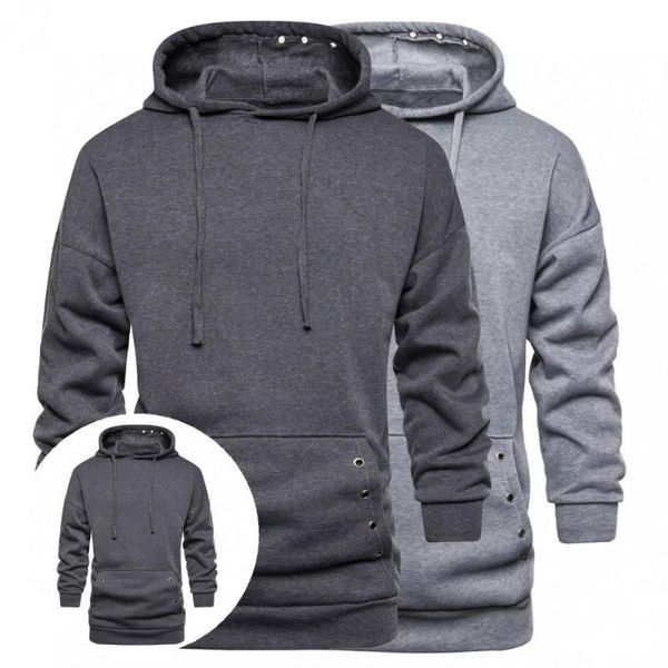 

men's sweaters cozy breathable pure color metal holes pullover hoodie male clothing, White;black