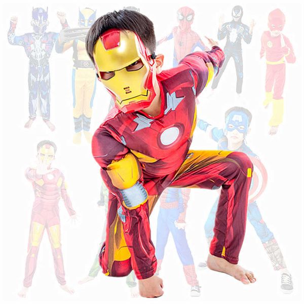 4-12 anni bambini Iron Ma Spider Boy supereroe costume muscolare bambino Halloween Cosplay vestito guanto regalo Q0910