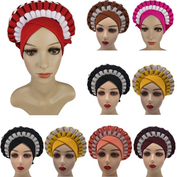 

latest designs african accessories auto gele aso oke headtie nigerian wedding ready to wear turban head wraps fashion ethnic clothing, Red