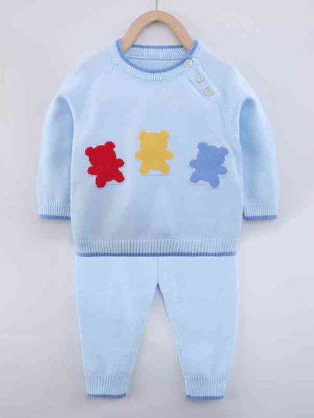 

baby bear pattern raglan sleeve sweater & knit pants she, White