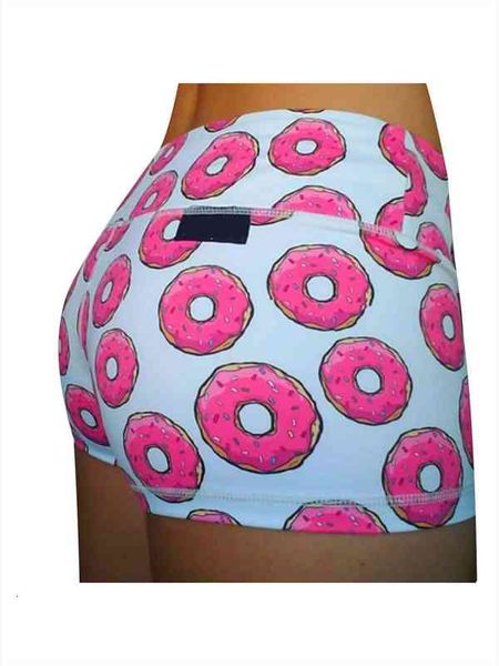 

womens fitness shorts fashion donut print high waist strech running jogger short pants tracksuit fitness shorts, White;black