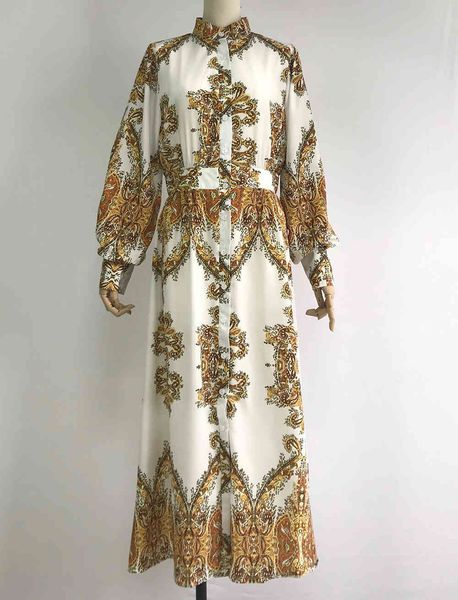 

charming bohemian style print women empire florals lapel neck long sleeves a line shirt ankle length spring, Black;gray