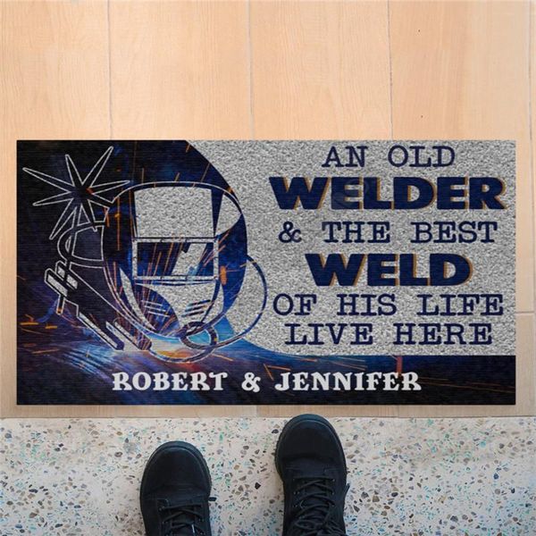

carpets personalized an old welder and the weld of his life live here doormat non slip door floor mats decor porch