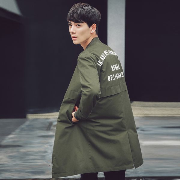 

men's jackets wholesale- autumn army green long coat regular thin windbreaker casual letters printed baseball tide 4mbu, Black;brown