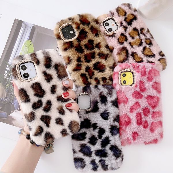 

fashion plush hair fur phone case for iphone 12 max 11pro max x 8 7 6s plus leopard fluffy soft tpu cover for iphone 11 xs xr xs max case