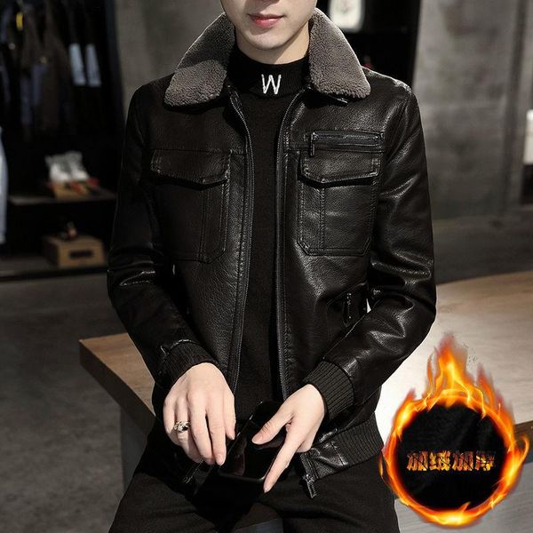 

men's jackets winter style fur coat with plush and warm warmth, Black;brown