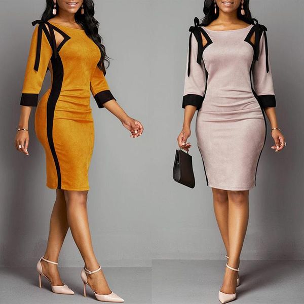 

casual dresses vintage women party dress spring autumn fashion hollow out lace up bodycon ladies slim patchwork vestidos, Black;gray