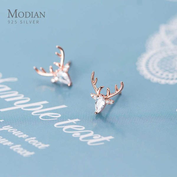 

bright zircon exquisite lovely animal antlers sterling silver 925 sud earring for women elk pattern ear pin fine jewelry 210707, Golden;silver