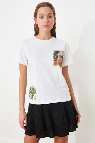 

women's t-shirt trendyol printed semi-fitted twoss21ts2356, White