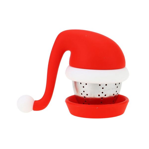 Cappello di Natale Infusore per tè in silicone Riutilizzabile Sicuro Colino per fogli sfusi Coperchio in silicone per palline da tè in acciaio inossidabile Regalo di Natale HHA1630