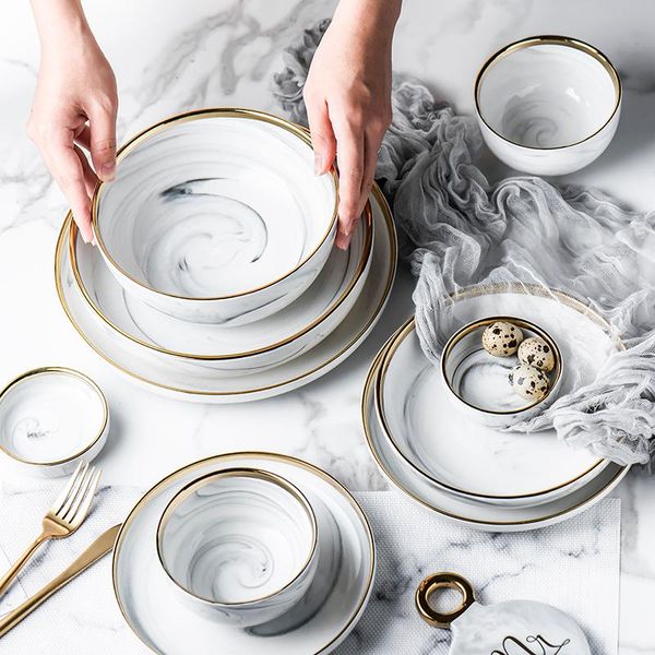 

dishes & plates 1pc glod marble ceramic dinner dish plate rice salad noodles bowl soup dinnerware sets tableware kitchen cook tool