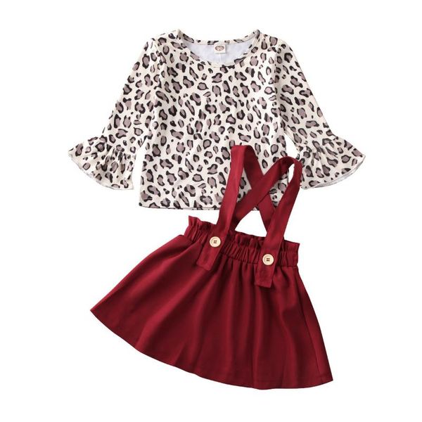 

clothing sets freshman toddler girl suit long sleeve leopard + bib skirt fashion outdoor kid clothes 2pcs, White