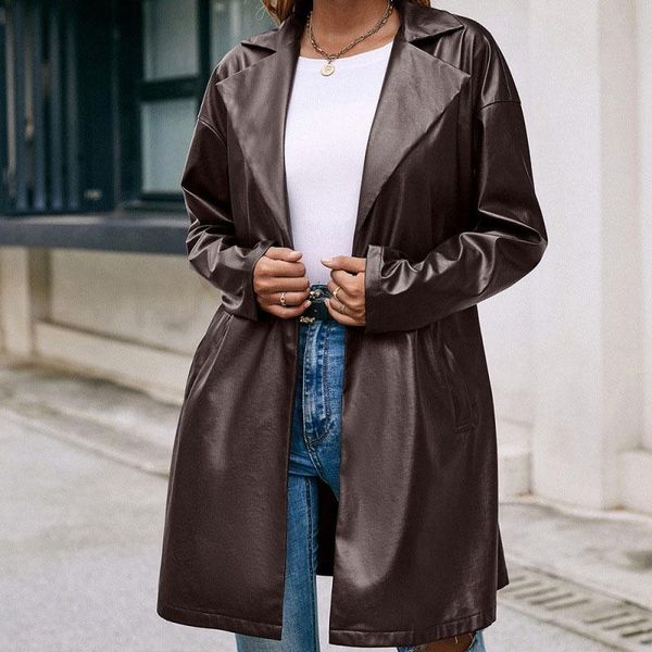 

women's suits & blazers elegant solid single breasted jackets women fashion loose faux pu leather spring notched pockets ladies y, White;black