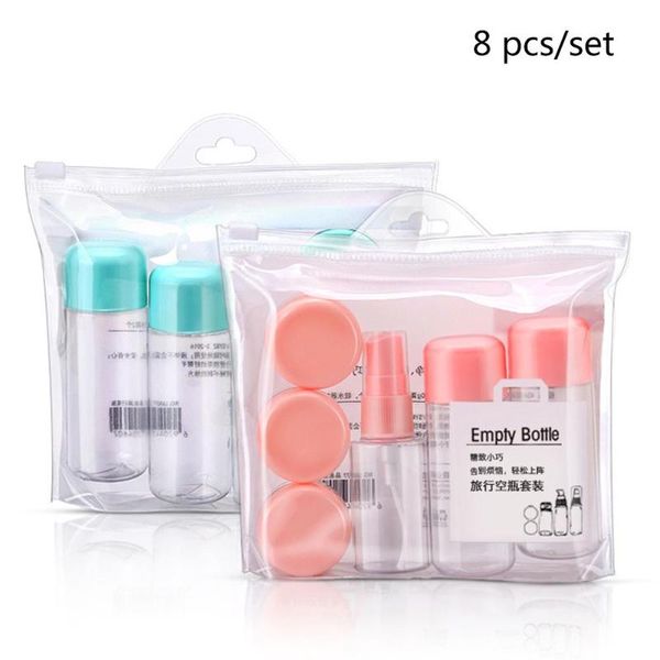 

8pcs/set durable refillable bottles set travel package cosmetics plastic pressing spray bottle makeup tools kit a3 storage & jars