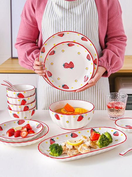 

japanese bowl set family creative tableware plate chopsticks ceramic rice big vaisselle ei50bb bowls