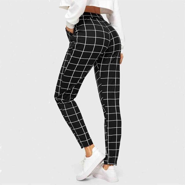 

sports harajuku joggers plaid streetwear women capri clothes checked trousers korean style vintage high waist, Black;white