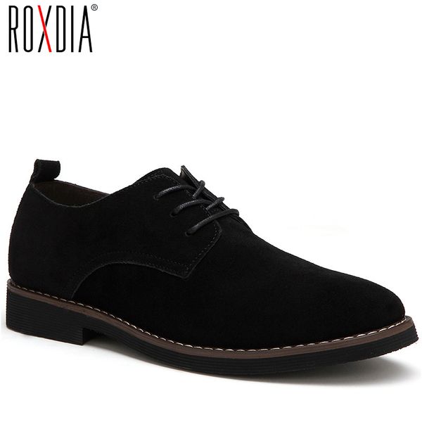 

roxdia plus size 39-48 genuine leather men casual flats waterproof dress oxford man shoes lace up for work male loafers rxm098, Black