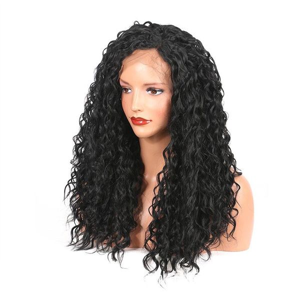 

synthetic wigs 26inch 180%density black long loose wave lace front wig for women with baby hair daily wear glueless fiber