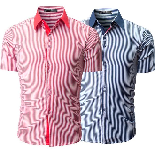 

classic striped shirt men's casual slim short sleeve men clothes fashion -xxxl shirts, White;black