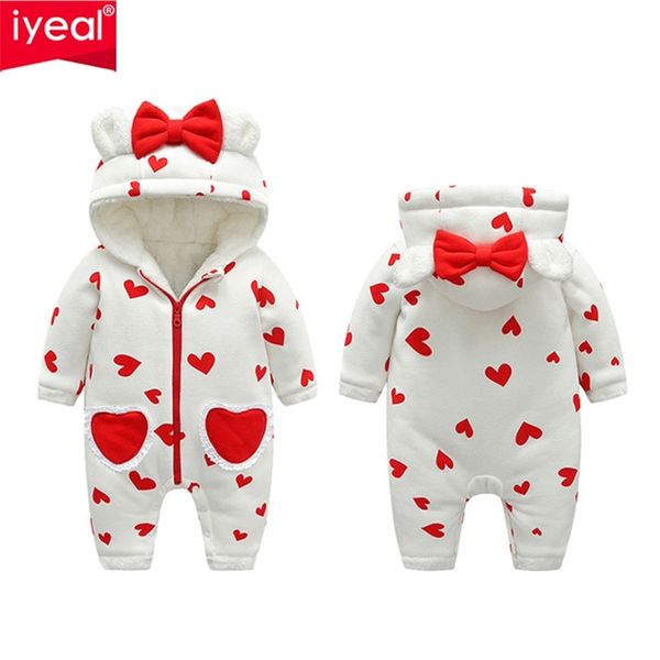 IYEAL Winter Strampler Baby Mädchen geboren Kleidung Kinder Kleinkind Mädchen Overall Kinder Warme Fleece Innen Mit Kapuze Overalls Mit Schleife 211011