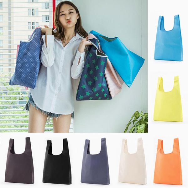 

storage bags solid color foldable shopping bag environmental protection reusable tote large capacity handbags household tools