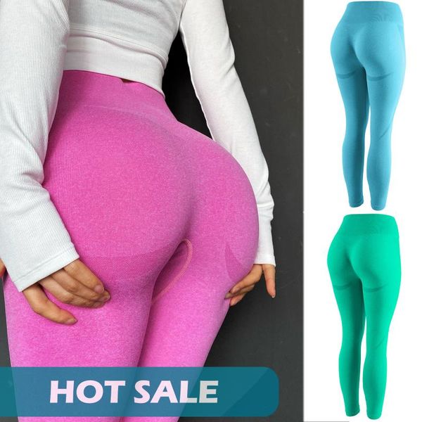 

solid women's pants pure color hip-lifting sports seamless leggins running high-waist pant leggings women fitness push up arme, Black