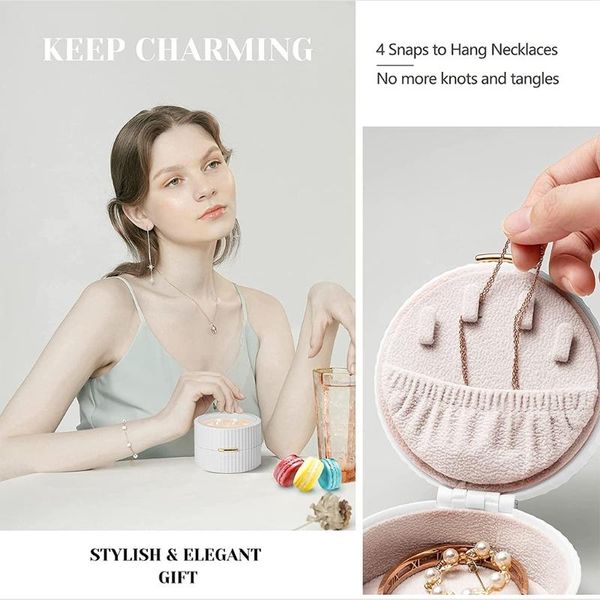 

jewelry pouches, bags f3md portable box round double earrings necklace ring classification storage for women(white), Pink;blue