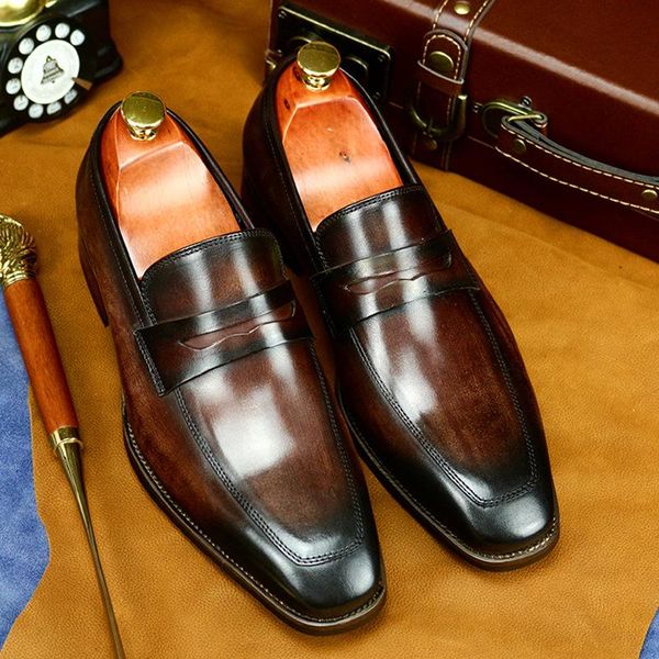 Kleid Schuhe Phenkang Männer Italienisch Wingtip Echtes Leder Oxford Spitzer Slip auf Hochzeitsgeschäftsmenge-Plattform