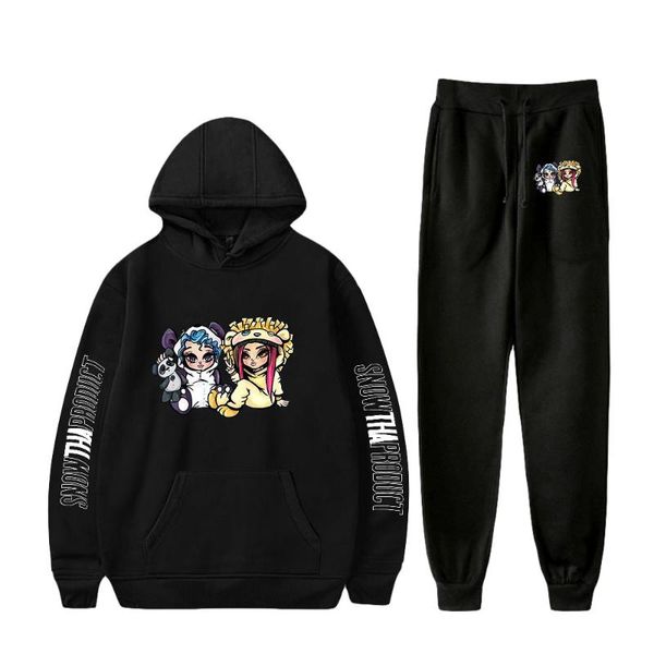 

men's tracksuits snow tha product print fashion fall suit hoodies sportswear hooded sweatshirt ankle banded pant two piece set street c, Gray