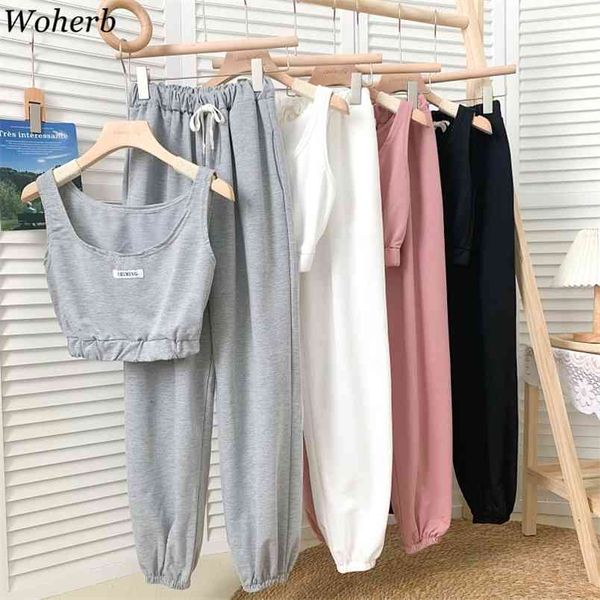 

women streetwear 2 piece set summer tank harem pants female casual loose joggers suit outfits woman tracksuit 210519, White