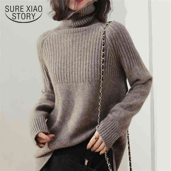 

long sleeve women sweater thick turtleneck pullover autumn winter clothes solid warm knitwear all match 11123 210421, White;black