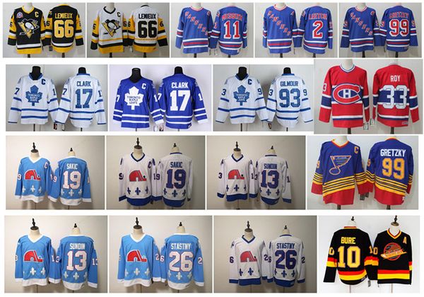 

ccm vintage joe sakic doug gilmour hockey jerseys wendel clark pavel bure mats sundin peter stastny quebec nordiques retro jersey, Black;red