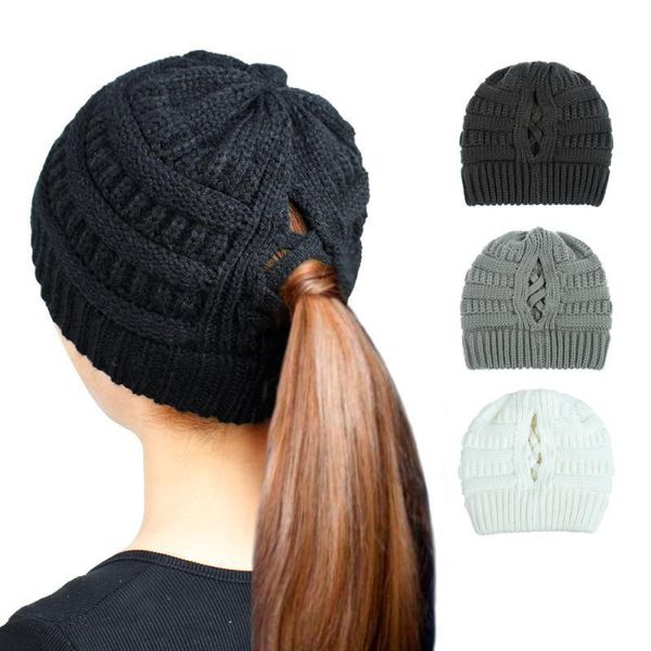 

beanie/skull caps women's horsetail cap warm knitted hat cross net dome elastic wool winter, Blue;gray