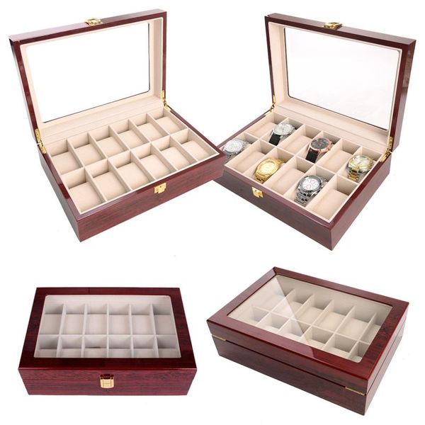 

watch boxes & cases 12 grids handmade box clock time case for holding, Black;blue
