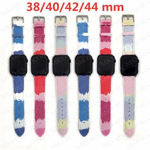 Designer superior tiras de relógio inteligente colorido para iwatch 38mm 40mm 41mm 42mm 44mm 45mm Substituição de couro pulseira de pulseira de faixa de faixa de faixa de moda