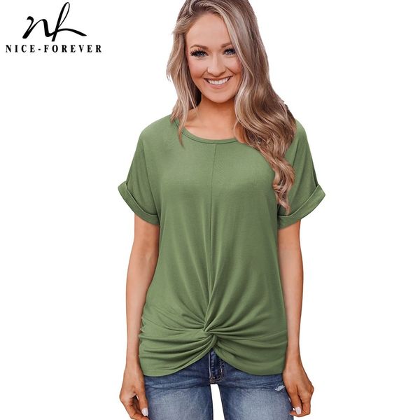 

nice-forever summer women fashion with knot short sleeve t-shirts casual oversized tees btyt052 210419, White