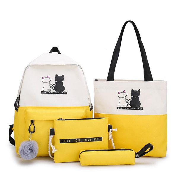

school bags 5pcs/set girls backpack set kawaii cat pattern kids handbag stationery bag shoulder teen girl bookbag