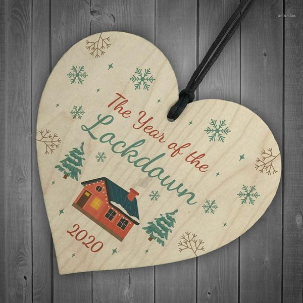 

christmas decorations the year of lockdown 2021 wood tree ornaments wooden board hanging heart shape decoration gift memorial