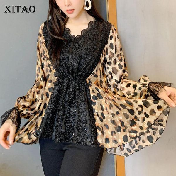

women's blouses & shirts xitao leopard lace blouse fashion women patchwork elegant small fresh casual full sleeve 2021 spring minority, White