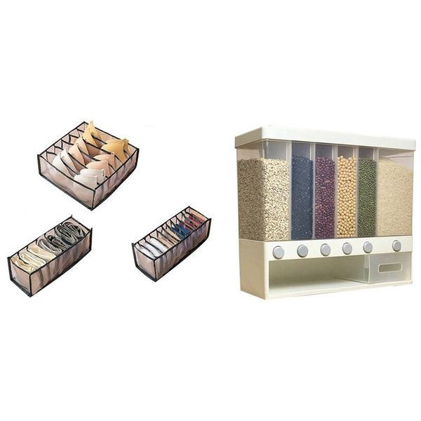 

storage bottles & jars 10kg wall mounted divided rice and cereal dispenser with 3pcs underwear bra socks panty boxes grey