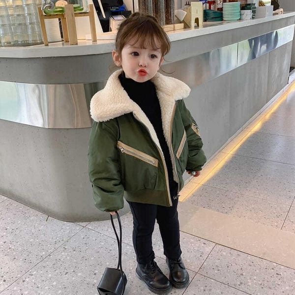 

down coat girls winter cotton 2021 childrens korean style plus velvet thick babys fashion, Blue;gray