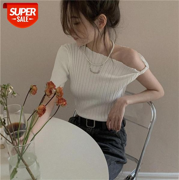 

ins design collar off-shoulder short-sleeved sweater #cl17, Black;gray